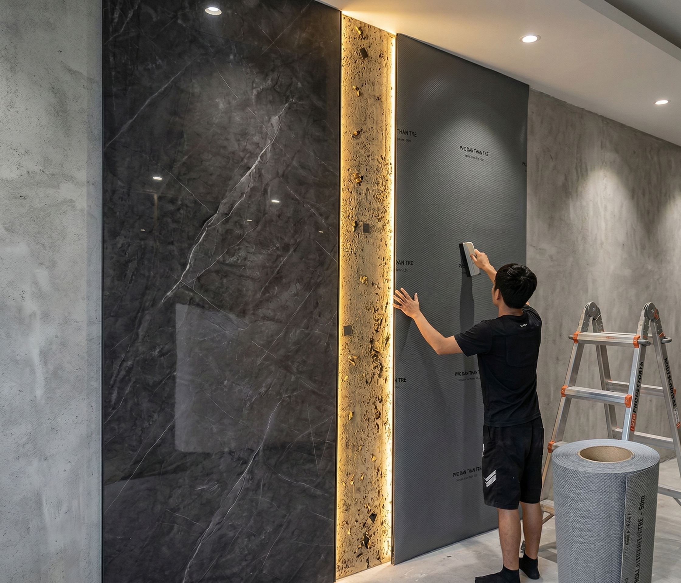 Film dán tấm ốp than tre thi công nhanh chóng, tiết kiệm chi phí