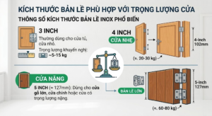 Kích thước bản lề phù hợp với trọng lượng cửa