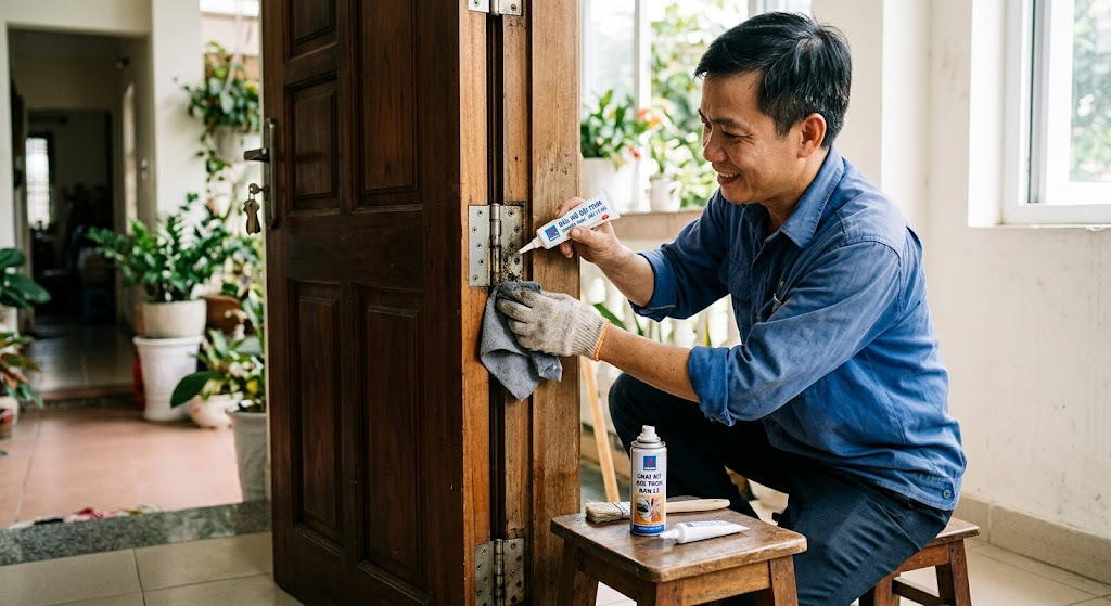 ệ sinh và bôi dầu mỡ chuyên dụng cho bản lề inox giúp cửa đóng mở trơn chu