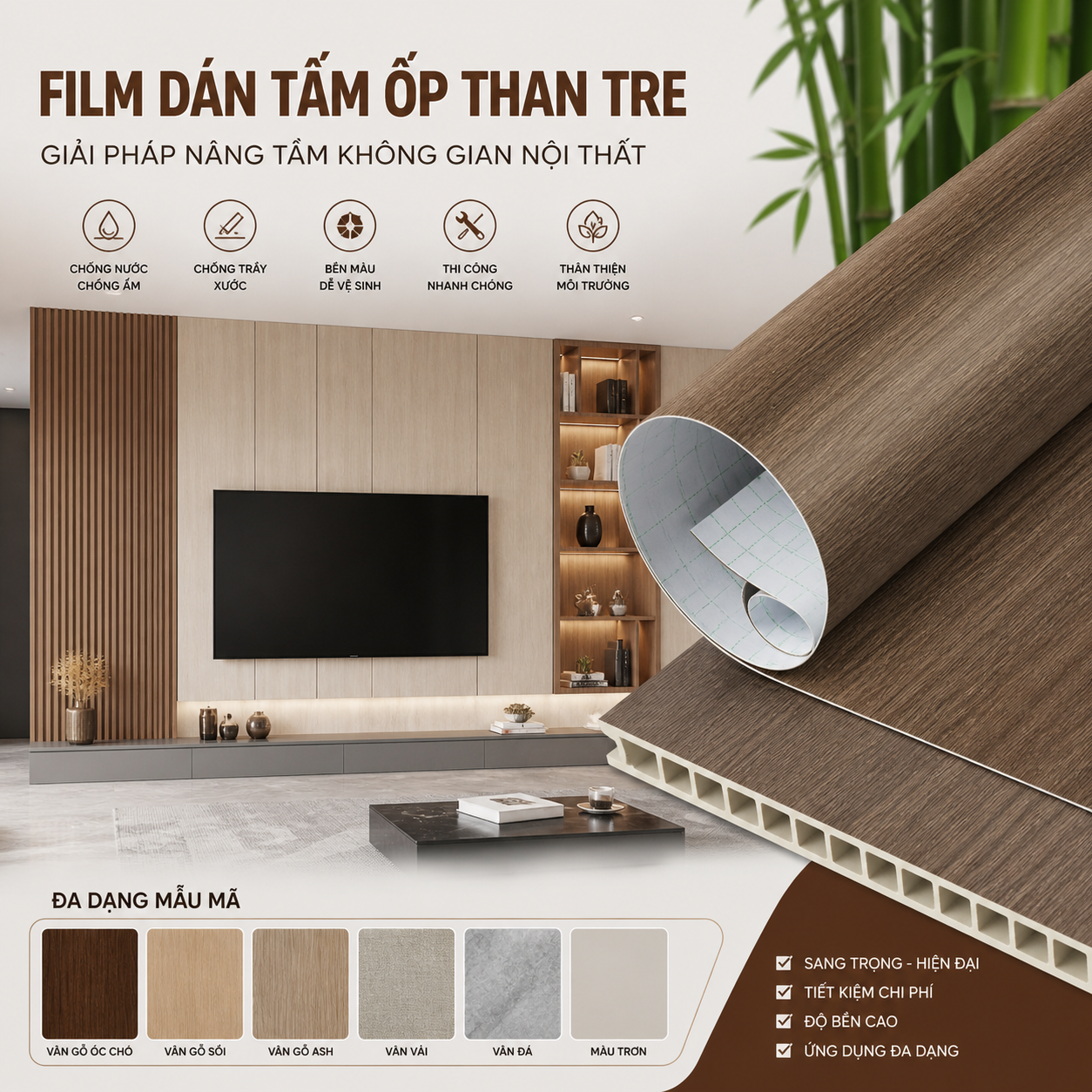 Film dán tấm ốp than tre