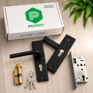 Khóa Protect PR6 Black sử dụng ốp khóa inox 304, bền bỉ, chống ăn mòn tốt.
