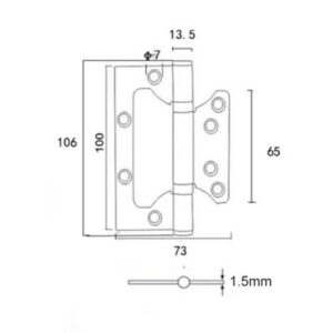 Bản lề Inox 201 chịu lực vượt trội nhờ trục Ø13.5 mm.